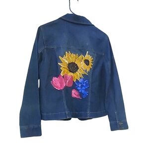Floral Painted Denim Trucker Jacket